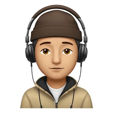 Half body man wearing topi and headphones, eyes closed, realistic emoji style. sticker