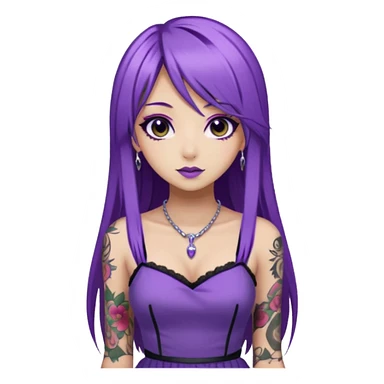 hime gyaru girl, long straight purple hair, tattoos, dark makeup sticker