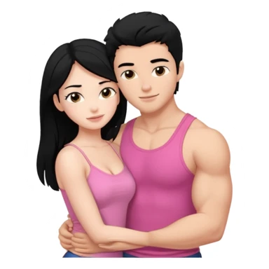 a pretty bratz fair girl. black hair, wearing a pink cami top hugging a handsome fair guy with black hair. lean but muscular sticker