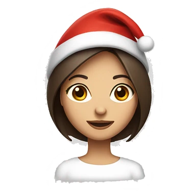 Brunette girl with brown eyes a long bob and a Santa hat sticker