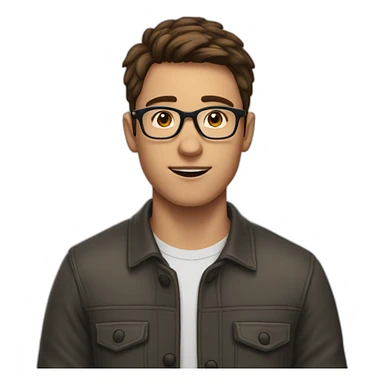 short-haired, brown-haired young man wearing glasses, unable to put a key in the lock of a door sticker