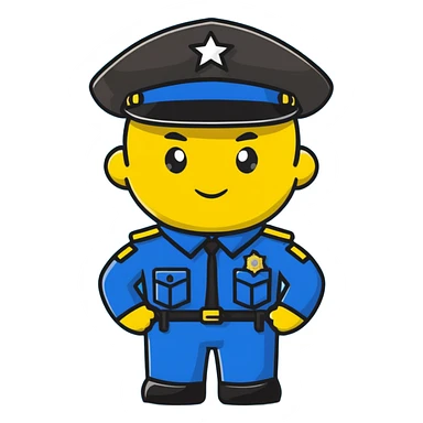 Russian police officer with yellow hat and uniform, professional stance sticker