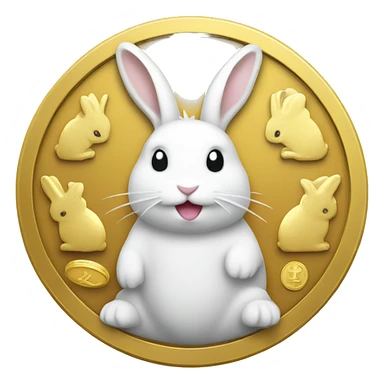 gold coin, white rabbite on coin  sticker