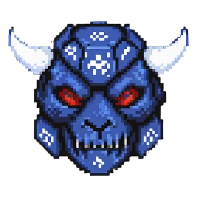 oni mask with a D20 dice sticker