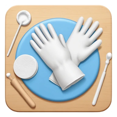 disposable gloves, cotton pads and swabs lying on a table sticker