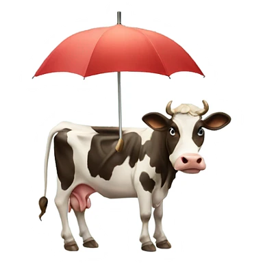 cow with an umbrella wearing a hat with a person on its back sticker