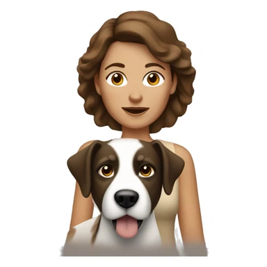 tan middle aged woman with brown hair with black and white dog sticker