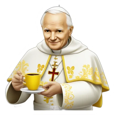 pope John Paul II with yellow face offering coffee sticker
