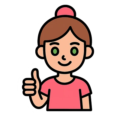 girl with pink topknot haircut and green eyes giving a thumbs up sticker