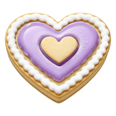 Realistic shortbread cookie in the shape of a heart with pale lilac color jelly middle filling and sprinkled powder sugar on top. sticker