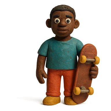 matte plasticine claymation style black man holding a skateboard sticker