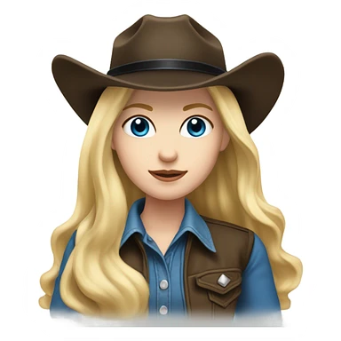 Long Flowing blow wave hair, Blue eyes cowgirl, pale skin, black hair, black cowgirl hat sticker