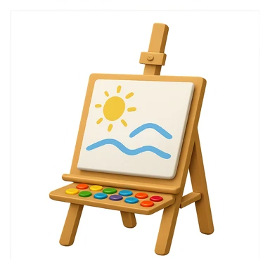 Remove the hand from the easel with canvas and paintbrush, keep the board and drawing, in emoji style, with no background. sticker
