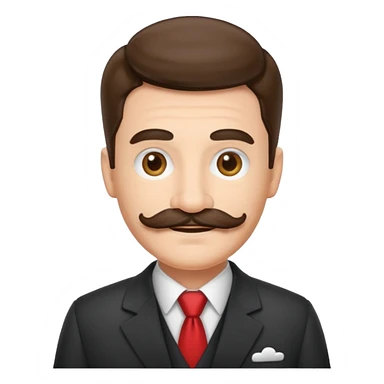 a housekeeper in suit with a mustache sticker