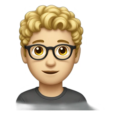 a fair-skinned boy with short-cut sides and a curly top with white glasses and a black cat iOS emoji sticker