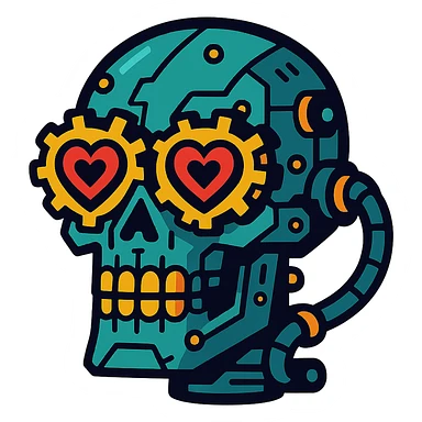 cyber skull with steampunk heart eyes sticker