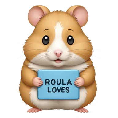 Hamster with a sign that says “ROULA LOVES IBRAHIM MORE” sticker