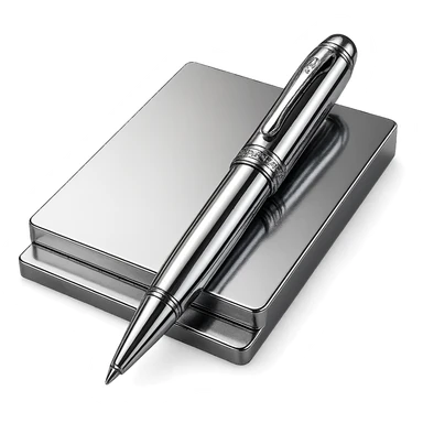reflective chrome paper and pen set, both highly metallic and polished sticker
