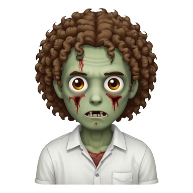 zumbi com cabelo cacheado, olhos castanhos escuros e blusa branca  sticker