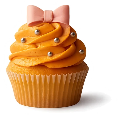 Change the icing to pumpkin color (orange, creamy and slightly glossy), keep the realistic cupcake and accessories, photorealistic style, transparent background. sticker