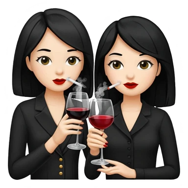 2 girls in black 1 smoking and 1 drinking wine both black hair  sticker