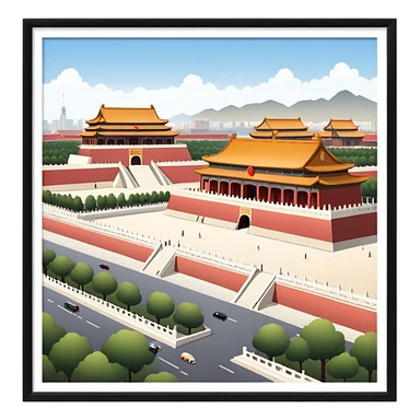 Tiananmen Square, Beijing, Chinese architecture, sunny day, travel illustration sticker
