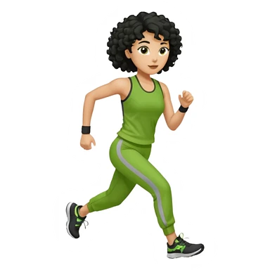a woman with olive skin tone and curly black hair wearing green and jogging sticker