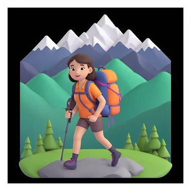 girl back packing mountains in background, close up pose sticker