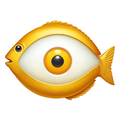 Golden liver, egg yolk, and fish floating around an eye sticker