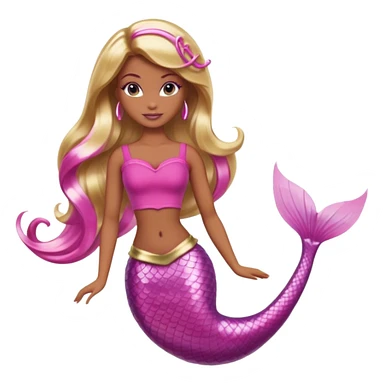 Brown skin blonde hair barbie mermaid with pink tail and pink highlights in hair  sticker