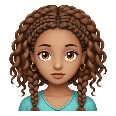 girl with thin braids with curls and brown eyes, brown skin, eyelashes, siren eyes sticker
