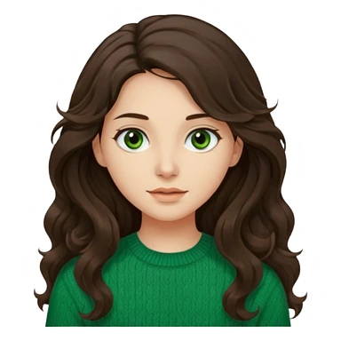 Una chica güera con pelo ondulado café oscuro largo ojos cafés oscuros y con un suéter o camisa veerde. El pelo hazlo un poco más largo, con los ojos cafés oscuros  sticker
