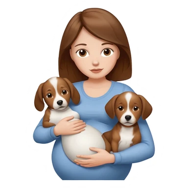 White woman pregnant brown hair with dog sticker