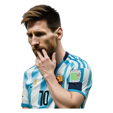 Lionel Messi thinking with his hand on his chin  sticker