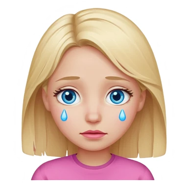 Blond hair girl with blue eyes in pink with tears in eyes sticker