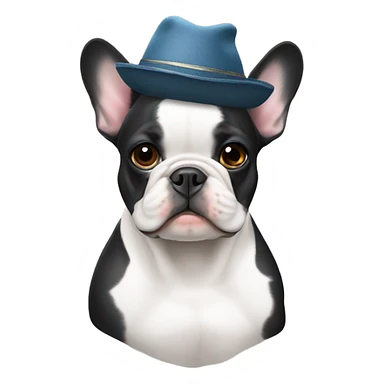 French bulldog with a hat sticker