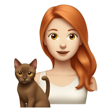 cherry red hair pale woman with burmese brown cat  sticker