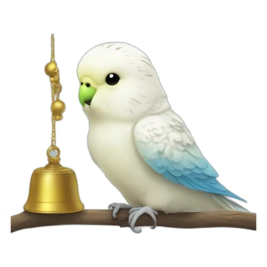 white budgie with bell sticker