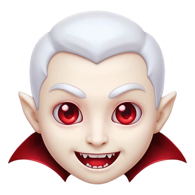 Cinematic Cute Vampire Portrait Emoji, with a refined yet playful small, rounded pale face accented by tiny, cute fangs and bright, twinkling eyes, sporting miniature elegant dark attire with a hint of crimson, simplified yet irresistibly charming, highly detailed with a soft glowing outline that captures the delightful duality of spooky sweetness and stylish allure! sticker