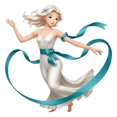 graceful female figure in motion with a ribbon sticker