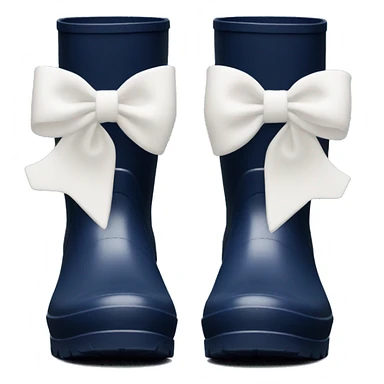 Navy blue hunter wellington boots with white bow sticker