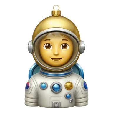 Apple iOS style 3D emoji of a vintage Soviet glass Christmas ornament shaped like a little astronaut. Shiny metallic paint, iridescent glass reflections, slightly distressed gold details. High-end
3D render, nostalgic aesthetic, isolated on a solid white background, 8k. sticker