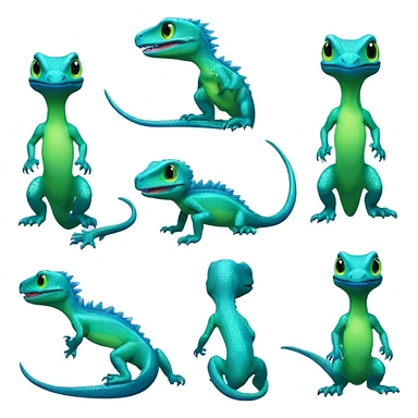 Cyan Shiny Glossy Lizard-Reptile-Raptor-Fakémon with dark-blue patterns and light-green belly Full Body sticker