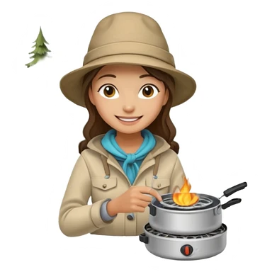 A woman camper boiling water on a portable stove, enjoying the outdoor sticker