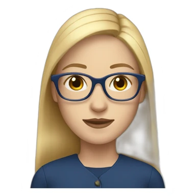 Pale woman with straight long blonde hair and navy blue glasses sticker