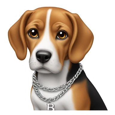 beagle wearing a silver chain with a B on it sticker