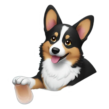 Black corgi takes bath sticker