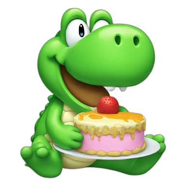 Green Yoshi eating cake sticker