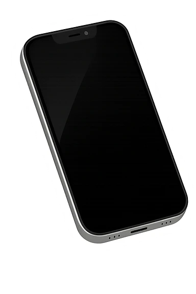 Edit the image to depict a minimalist smartphone viewed from above with a blank black screen and subtle reflection, in the style of apple style emojis. Keep the look consistent with emoji style but use the universal edit model for best editing support. sticker