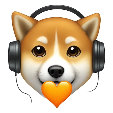 shiba inu in headphones and orange heart sticker